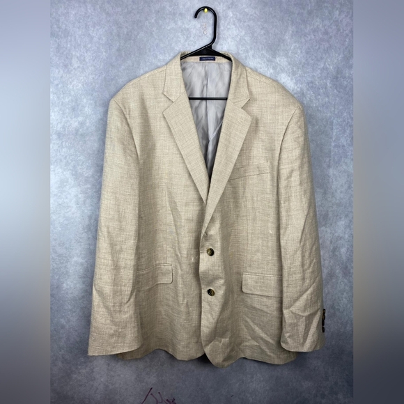 Stafford Blazer Men 48R Solid 2 Button Ivory Oatmeal Blazet Vented‎ Linen Wool - Picture 1 of 10